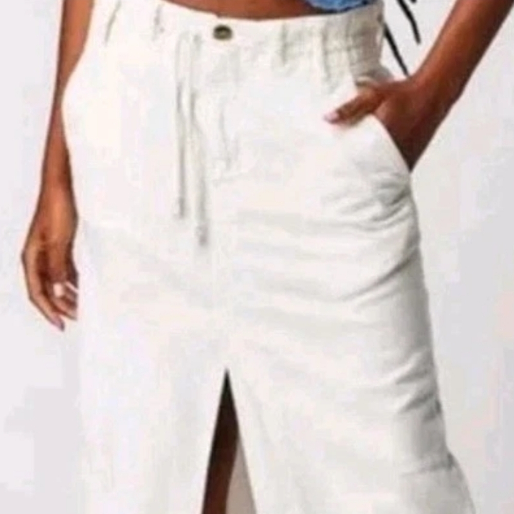 Free People Split Front Slit Maxi Skirt Sz 10/36 Ecru Soft Cotton Utility Gorp